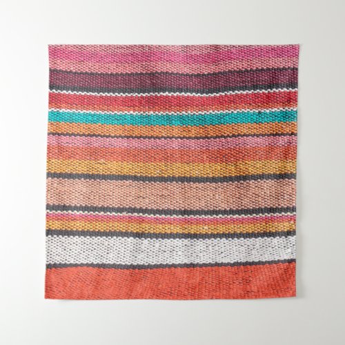 Colorful mexican peruvian style rug surface close tapestry
