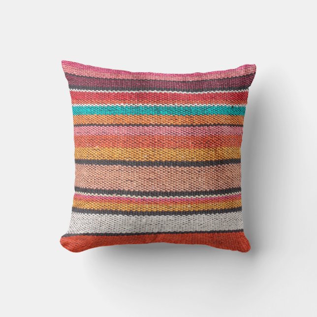 Colorful mexican, peruvian style rug surface close throw pillow (Front)