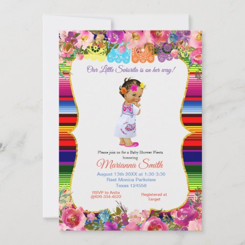Colorful Mexican senorita Fiesta Girl Baby Shower Invitation