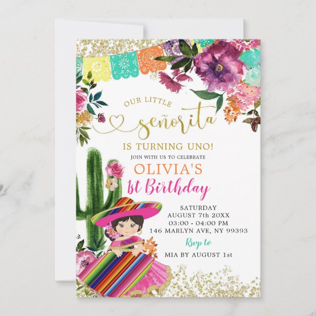 Colorful Mexican Senorita First Birthday Invitation (Front)