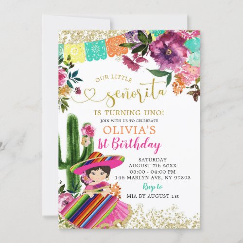 Colorful Mexican Senorita First Birthday Invitation