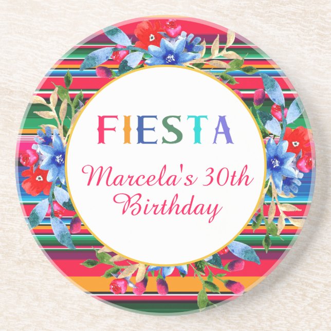 Colorful Mexican Serape Fiesta Birthday Coaster (Front)