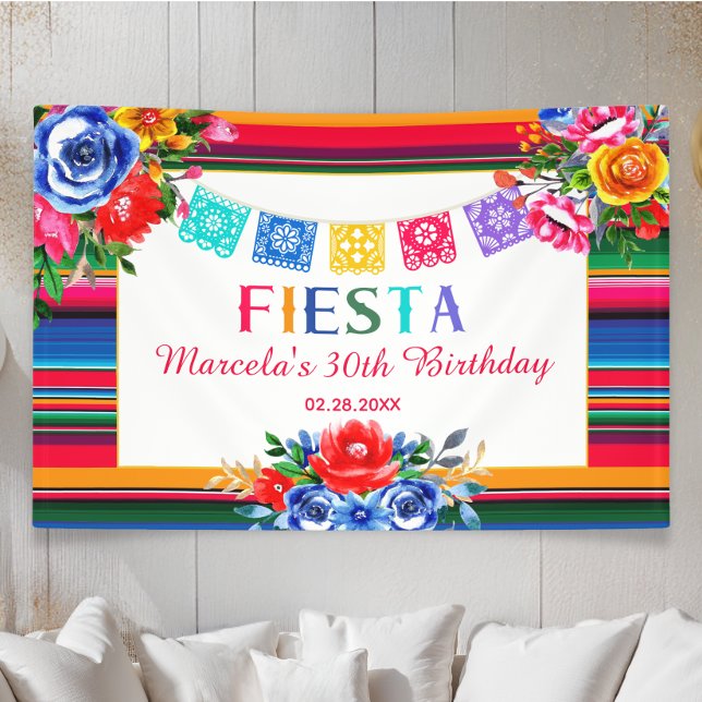Colorful Mexican Serape Floral Fiesta Birthday Banner (Creator Uploaded)