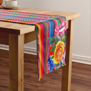 Colorful Mexican Serape & Floral Long Table Runner