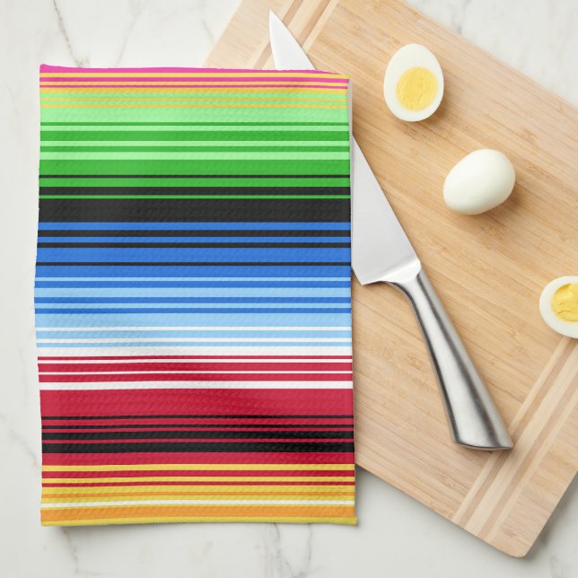 Colorful Mexican Serape Stripes Kitchen Towel (Quarter Fold)