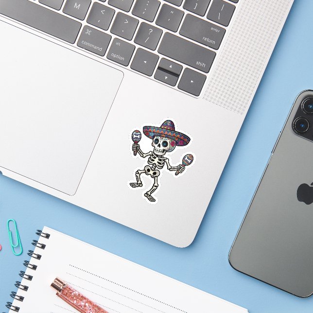 Colorful Mexican Skeleton Sticker (Laptop w/ iPhone)