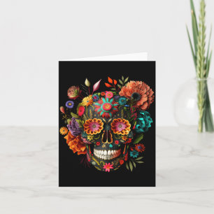 Colorful Mexican Skull Patterns Flowers Halloween Card