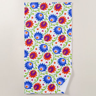 Colorful Mexican Style Floral Pattern Elegant Bold Beach Towel