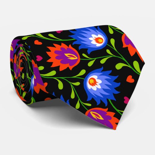 Colorful Mexican Style Floral Pattern Elegant Bold Neck Tie