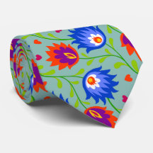 Colorful Mexican Style Floral Pattern Elegant Bold Neck Tie