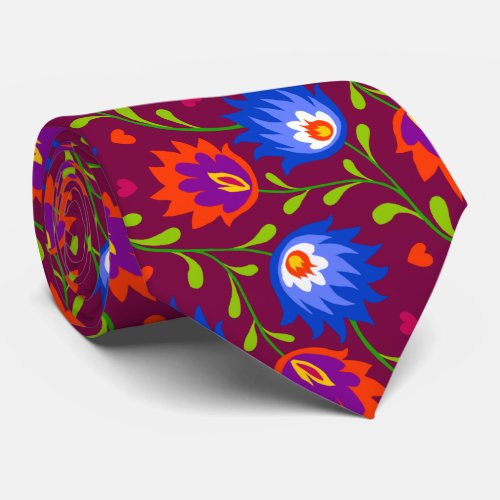 Colorful Mexican Style Floral Pattern Elegant Bold Neck Tie