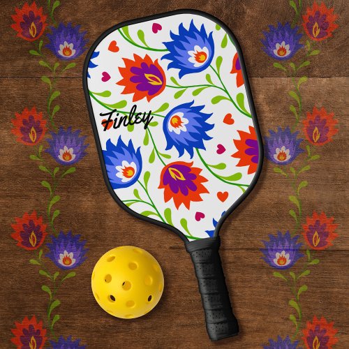 Colorful Mexican Style Floral Pattern Elegant Bold Pickleball Paddle