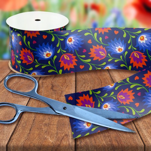 Colorful Mexican Style Floral Pattern Elegant Bold Satin Ribbon