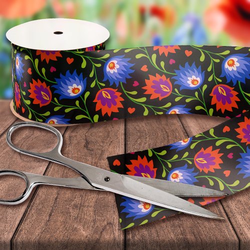 Colorful Mexican Style Floral Pattern Elegant Bold Satin Ribbon