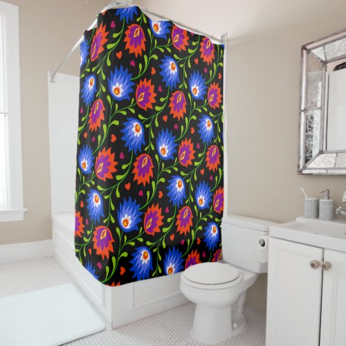 Colorful Mexican Style Floral Pattern Elegant Bold Shower Curtain
