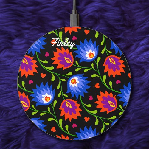 Colorful Mexican Style Floral Pattern Elegant Bold Wireless Charger