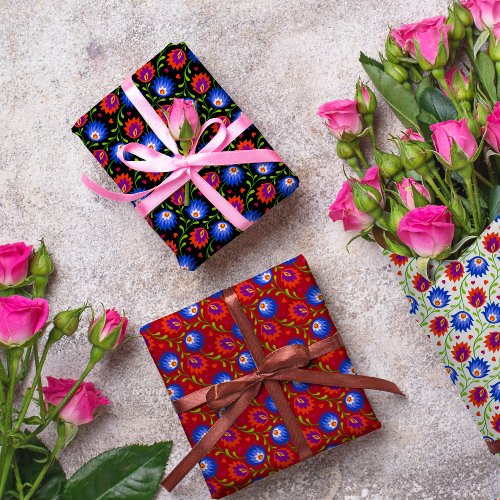 Colorful Mexican Style Floral Pattern Elegant Bold Wrapping Paper Sheets