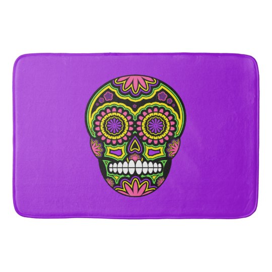 Colorful Mexican Sugar Skull Day Of The Dead Bath Mat Zazzle Com