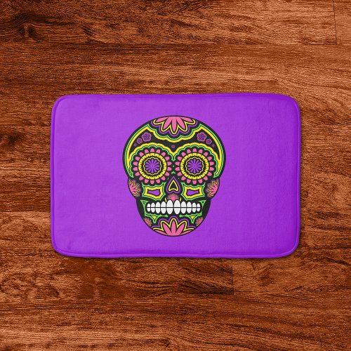 Colorful Mexican Sugar Skull Day Of The Dead Bath Mat
