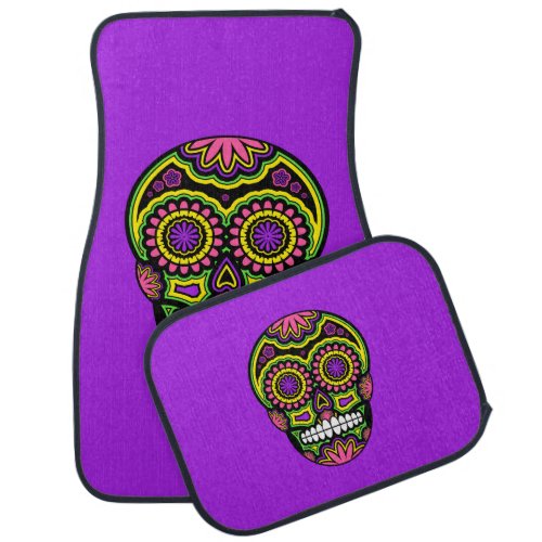 Colorful Mexican Sugar Skull Day Of The Dead Car Mat