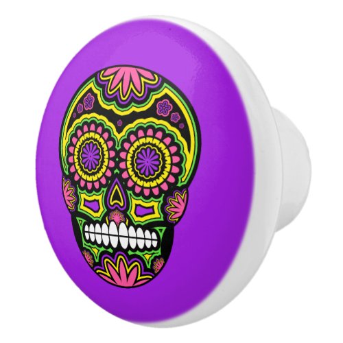 Colorful Mexican Sugar Skull Day Of The Dead Ceramic Knob