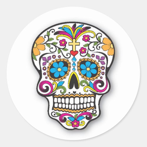 Colorful Mexican Sugar Skull Day of the Dead Classic Round Sticker