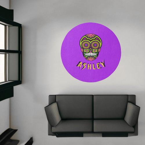Colorful Mexican Sugar Skull Day Of The Dead Name Rug