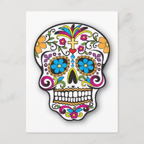 Colorful Mexican Sugar Skull Day of the Dead Postcard