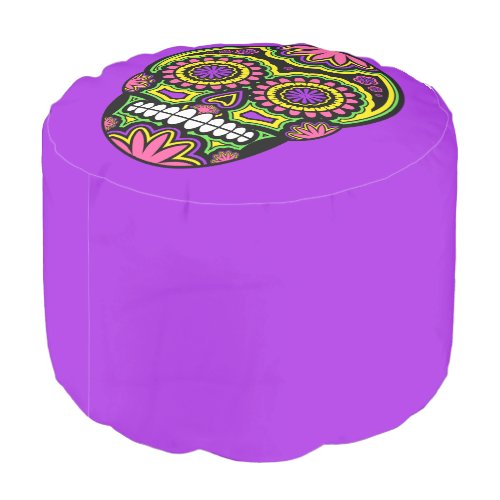 Colorful Mexican Sugar Skull Day Of The Dead Pouf