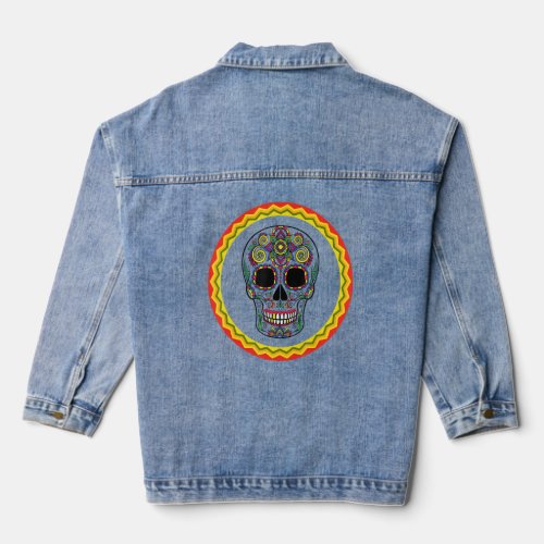 Colorful Mexican Sugar Skull  Denim Jacket
