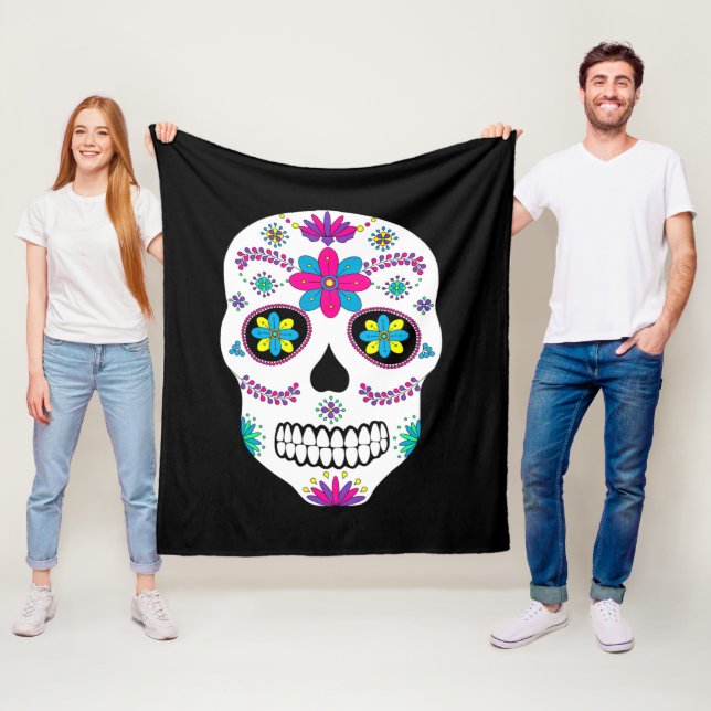 Colorful Mexican Sugar Skull Fleece Blanket (In Situ)