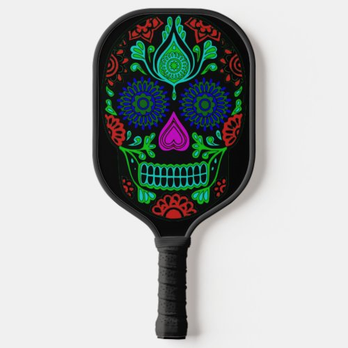 Colorful Mexican Sugar Skull Pickleball Paddle