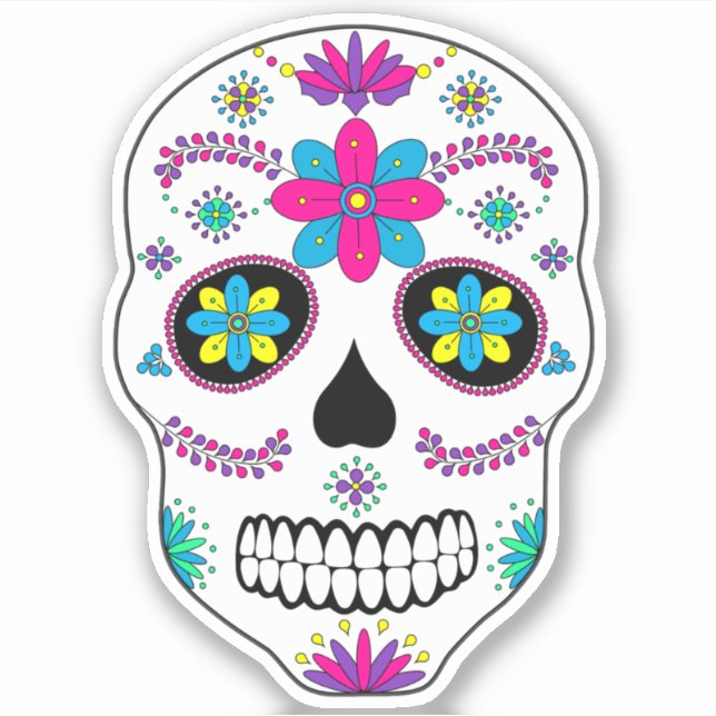 Colorful Mexican Sugar Skull Sticker (Front)