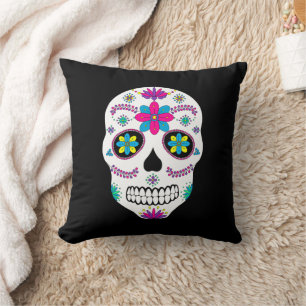 Colorful Mexican Sugar Skull Throw Pillow