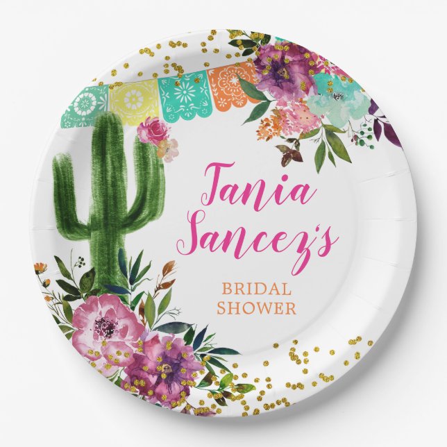 Colorful Mexican Taco bout Love Paper Plate (Front)