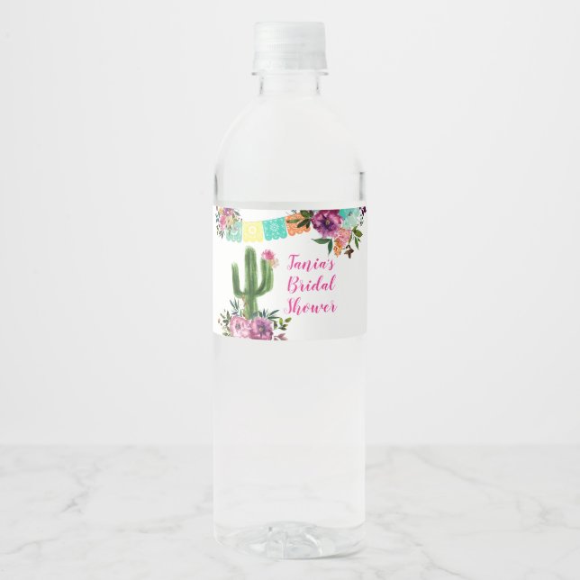 Colorful Mexican Taco bout Love Water Bottle Label (Front)