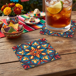 Colorful Mexican Talavera Paper Coaster