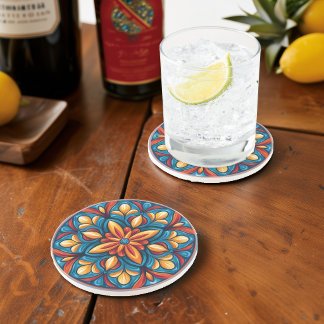 Colorful Mexican Talavera Sandstone Coaster