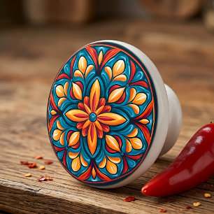 Colorful Mexican Talavera Style Ceramic Knob