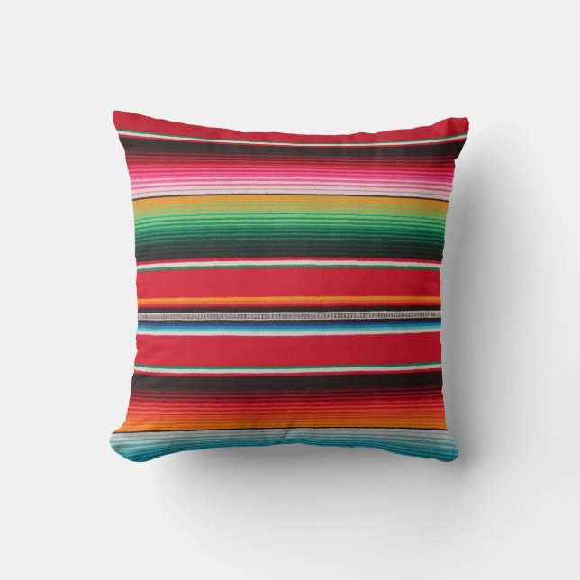 Colorful Mexican Traditional Serape Print Throw Pillow (Front)