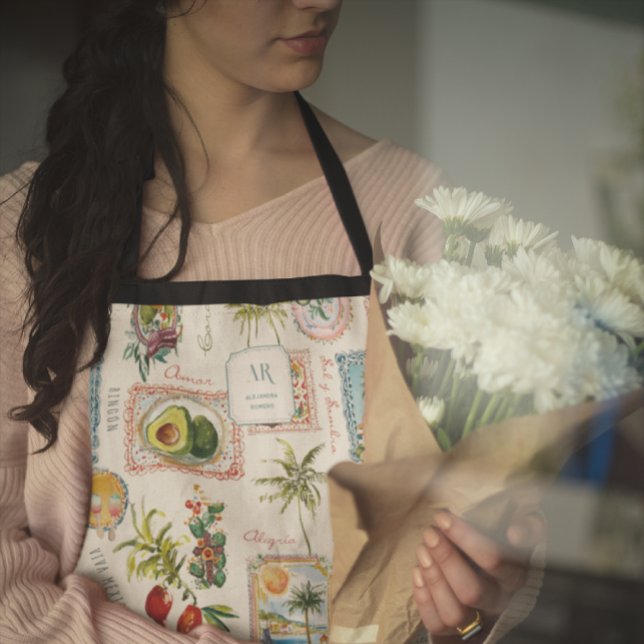 Colorful Mexican Travel Print Monogram Apron (Creator Uploaded)