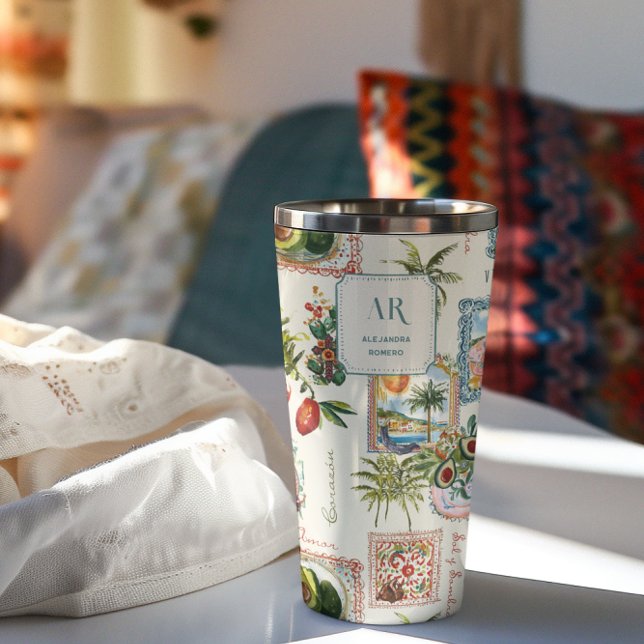 Colorful Mexican Travel Print Monogram Insulated Tumbler (Creator Uploaded)