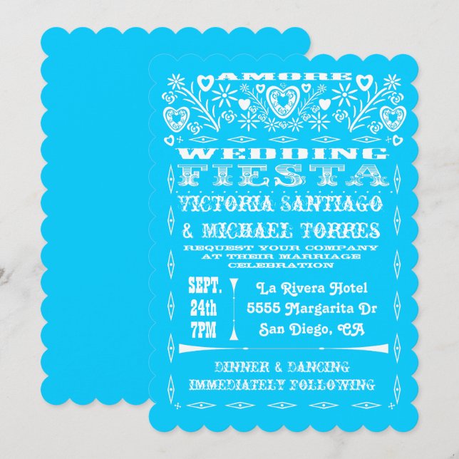 Colorful Mexican Wedding Papel Picado Invitation (Front/Back)