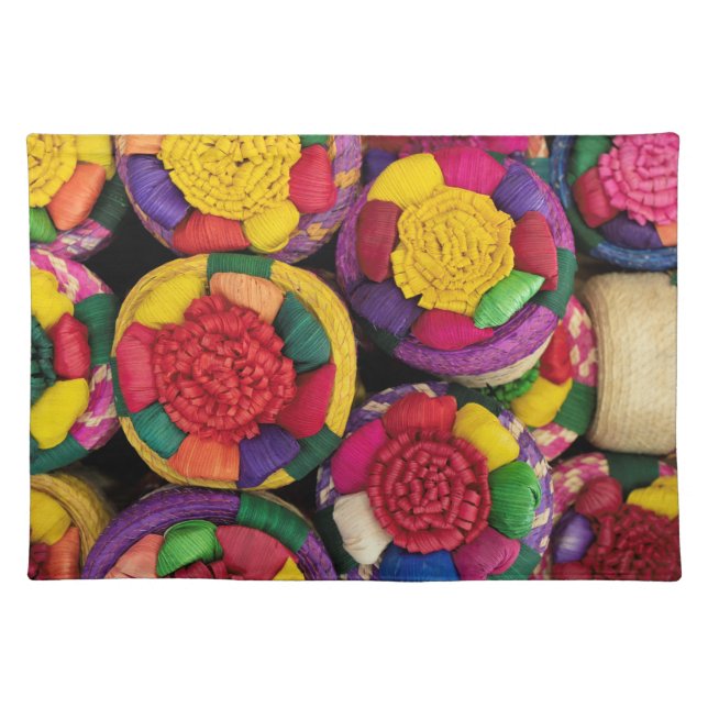 Colorful Mexican Wicker Boxes  Cloth Placemat (Front)
