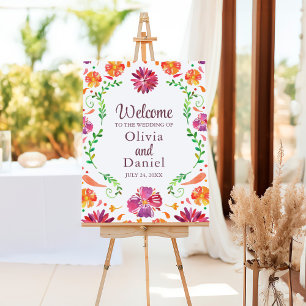 Colorful Mexicana Floral Fiesta Wedding Welcome Foam Board