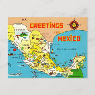 Colorful Mexico Map Postcard