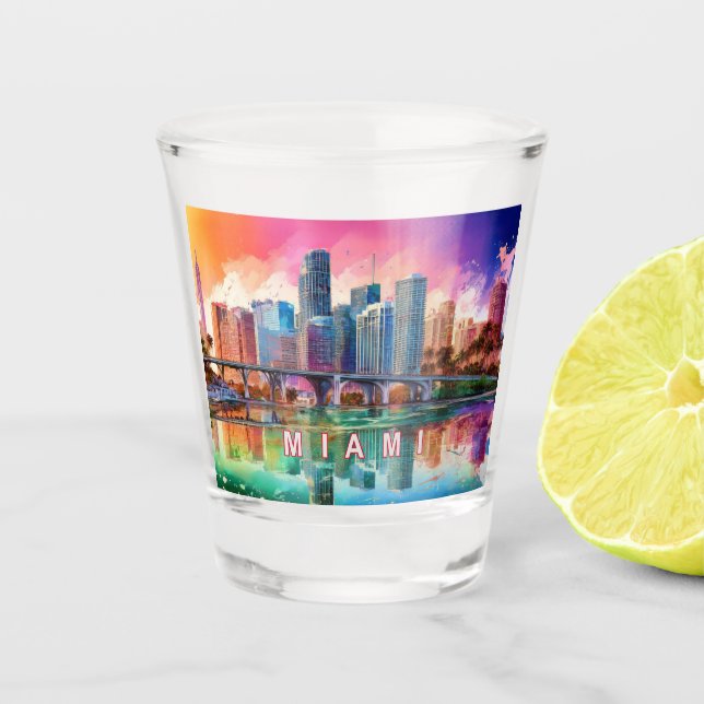 Colorful Miami Skyline Abstract Art Shot Glass (Front)