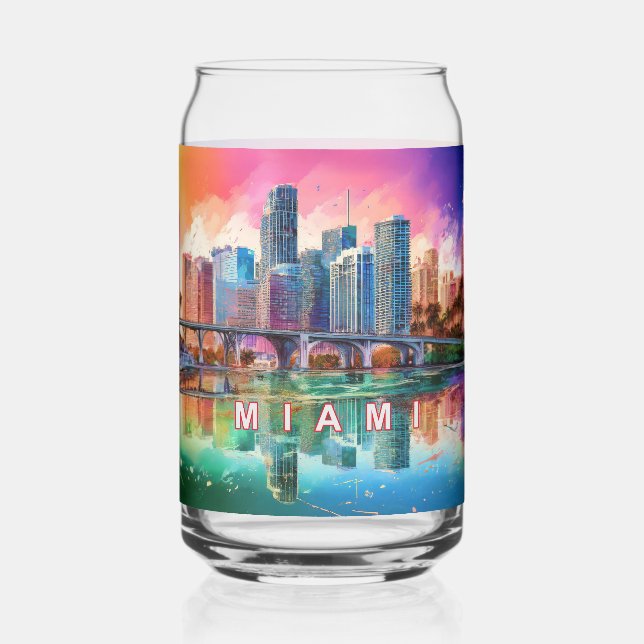 Colorful Miami Skyline Can Glass (Back)
