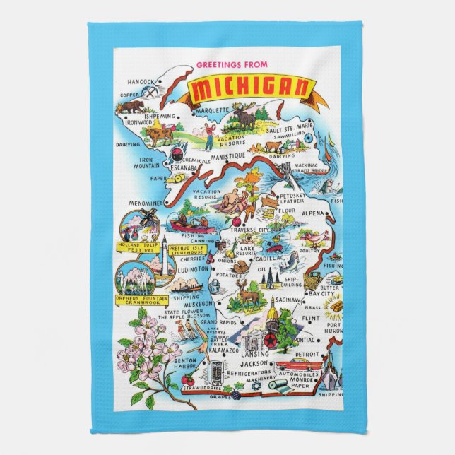 Colorful Michigan Map Kitchen Towel (Vertical)