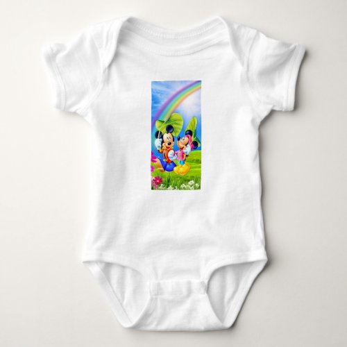 Colorful Mickey Mouse Design Baby White T_shirt Baby Bodysuit